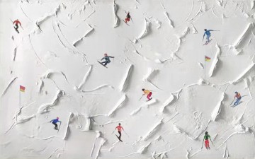 150の主題の芸術作品 Painting - 雪の山の壁の装飾スポーツ白い雪スキーのナイフによるスキーヤー